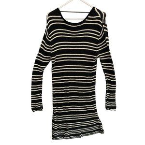 VOLCOM Womens Medium Sweater Dress Striped Knit Black White Long Sleeve Stretch
